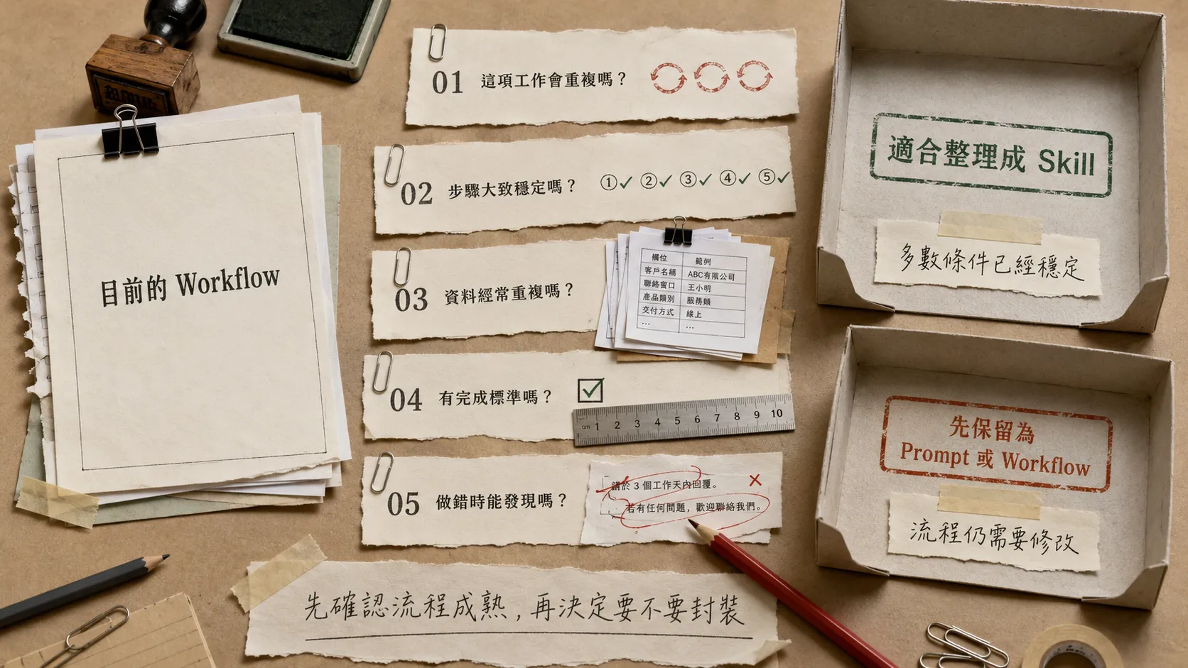判斷 Workflow 是否適合做成 Skill 的五項檢查條件